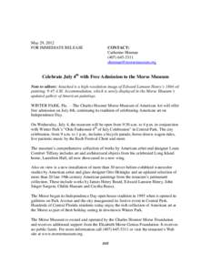 May 29, 2012 FOR IMMEDIATE RELEASE CONTACT: Catherine Hinman[removed]