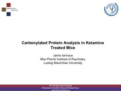 Carbonylated Protein Analysis in Ketamine Treated Mice Jamie Iannace Max Planck Institute of Psychiatry Ludwig Maximilian University