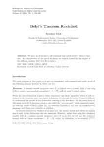 Beitr¨age zur Algebra und Geometrie Contributions to Algebra and Geometry Volume[removed]), No. 1, [removed]Belyi’s Theorem Revisited Bernhard K¨