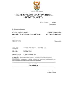 REPUBLIC OF SOUTH AFRICA  IN THE SUPREME COURT OF APPEAL OF SOUTH AFRICA Case number: