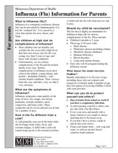 Influenza (Flu) Information for Parents - Minnesota Dept. of Health