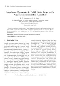 c 2002 Nonlinear Phenomena in Complex Systems ⃝ Nonlinear Dynamics in Solid State Laser with Anisotropic Saturable Absorber L. A. Kotomtseva, S. G. Rusov