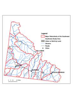 Legend Major Watersheds of the Southwest Southwest Study Area Urban or Built-Up Land Streams