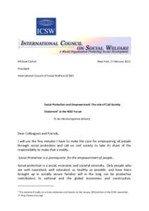 Michael Cichon  New York, 5 February 2013 President International Council of Social Welfare (ICSW)