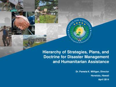 Hierarchy of Strategies, Plans, and Doctrine for Disaster Management and Humanitarian Assistance Dr. Pamela K. Milligan, Director Honolulu, Hawaii April 2014