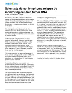 Scientists detect lymphoma relapse by monitoring cell-free tumor DNA