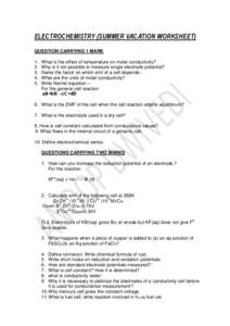 ELECTROCHEMISTRY (SUMMER VACATION WORKSHEET) QUESTION CARRYING 1 MARK[removed].
